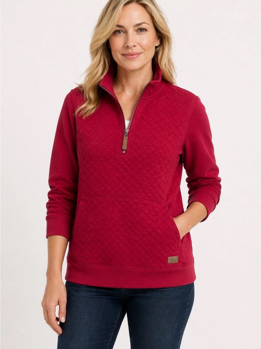 L.L.Bean Quilted Quarter Zip Pullover Petite S Red